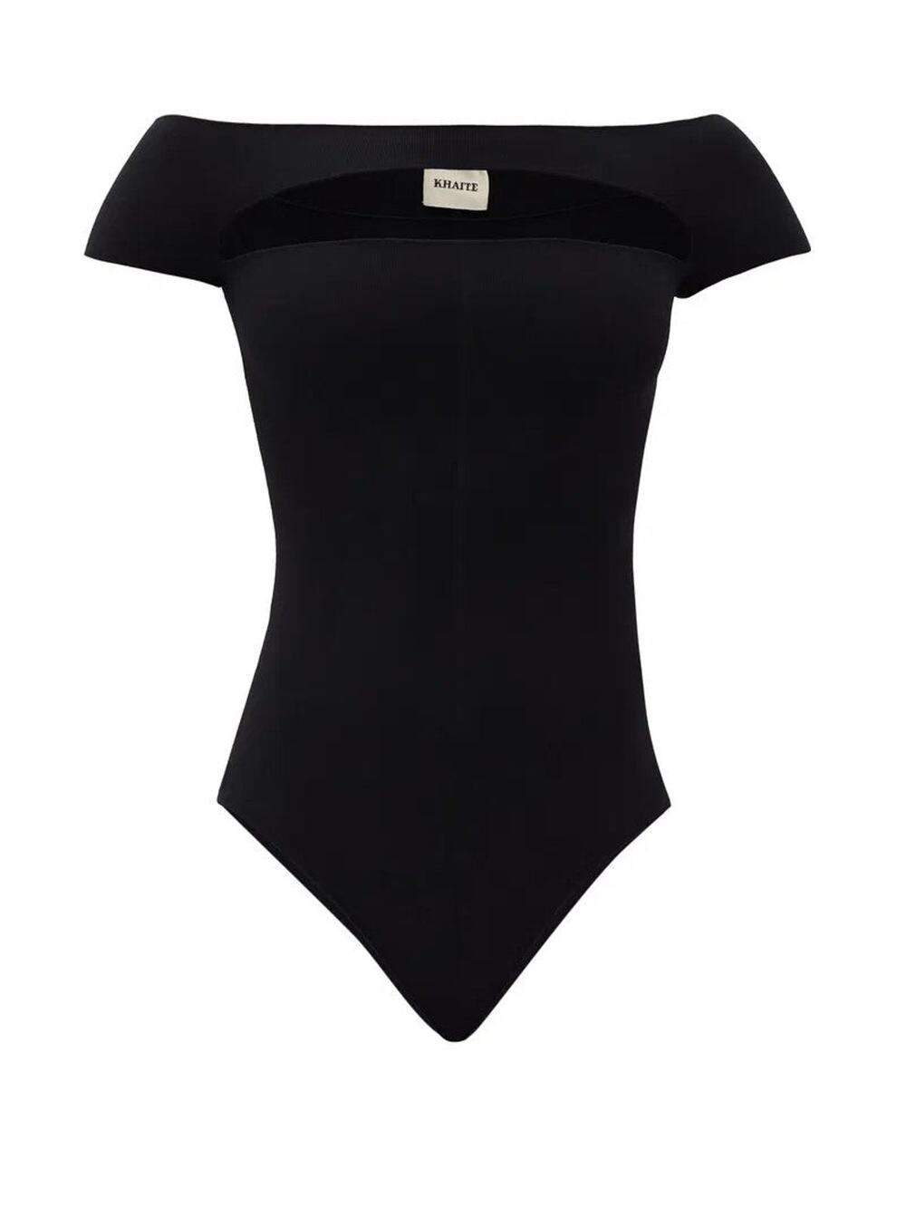 KHAITE Talie Off-The-Shoulder Cutout Jersey Bodysuit - XS - Black